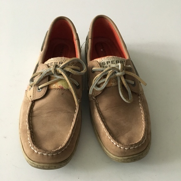 Sperry TopSider‎ Bluefish Greige Orange Dot Sequins Tan Womens Size 7M Sl… - Picture 2 of 8